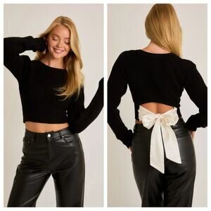 NEW Le Lis Satin Bow Back Sweater - Size S